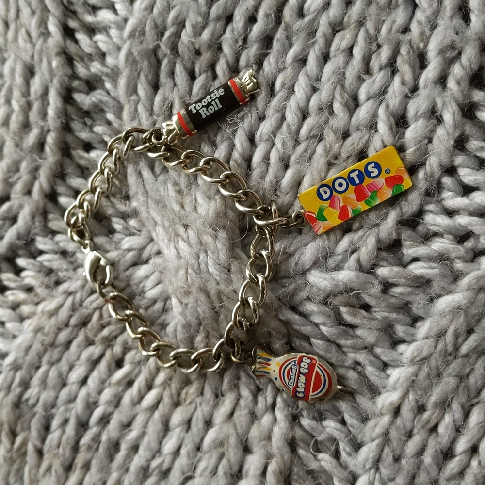 Vintage Tootsie Roll, Blow Pop and Dots silver charm bracelet